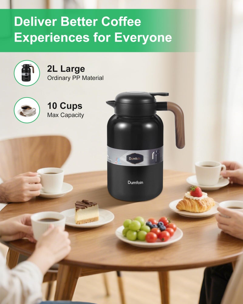 Dumfoin 68 Oz Thermal Coffee Carafe, Stainless Steel Insulated Vacuum Coffee Carafes For Keeping Hot, 2 Liter Carafe for Hot Liquids (Matte Black) - Image 5