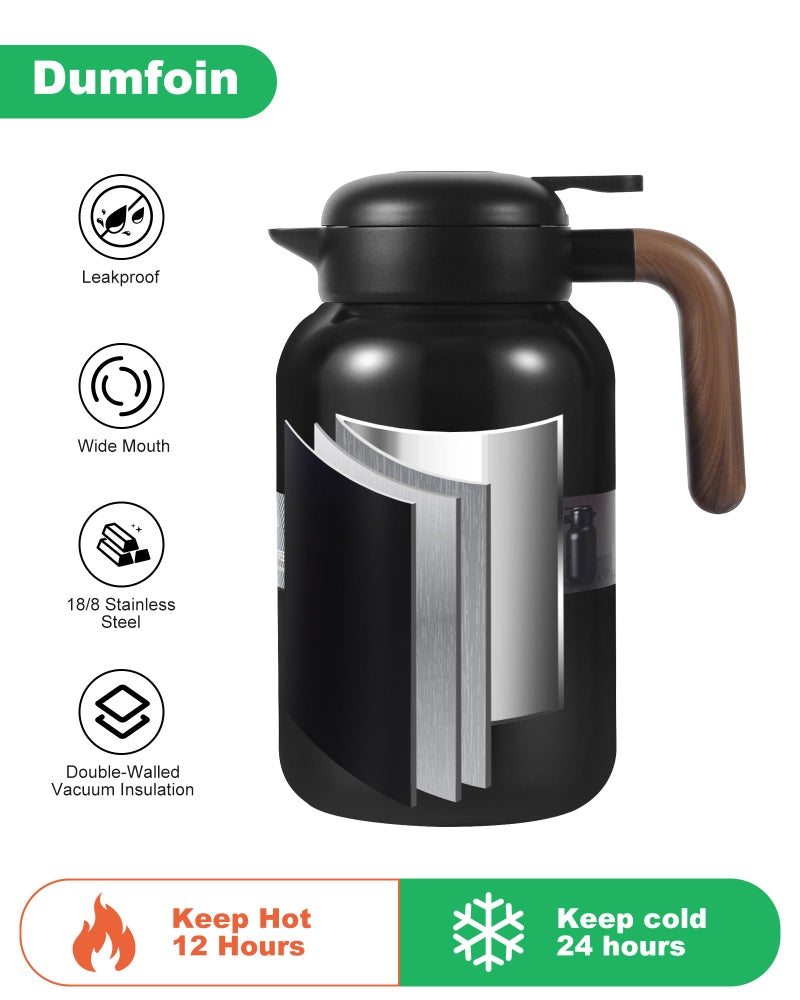 Dumfoin 68 Oz Thermal Coffee Carafe, Stainless Steel Insulated Vacuum Coffee Carafes For Keeping Hot, 2 Liter Carafe for Hot Liquids (Matte Black) - Image 4