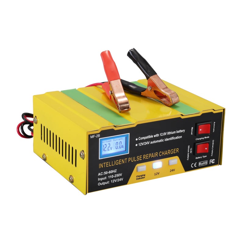 Battery Charger: 12V/24V With Multiple Safety Protections, 5 Charge Stages, Digital Display - Lead-acid & Lithium Battery Charger for Motorcycle, Car, Solar Battery & Scooter - Image 1