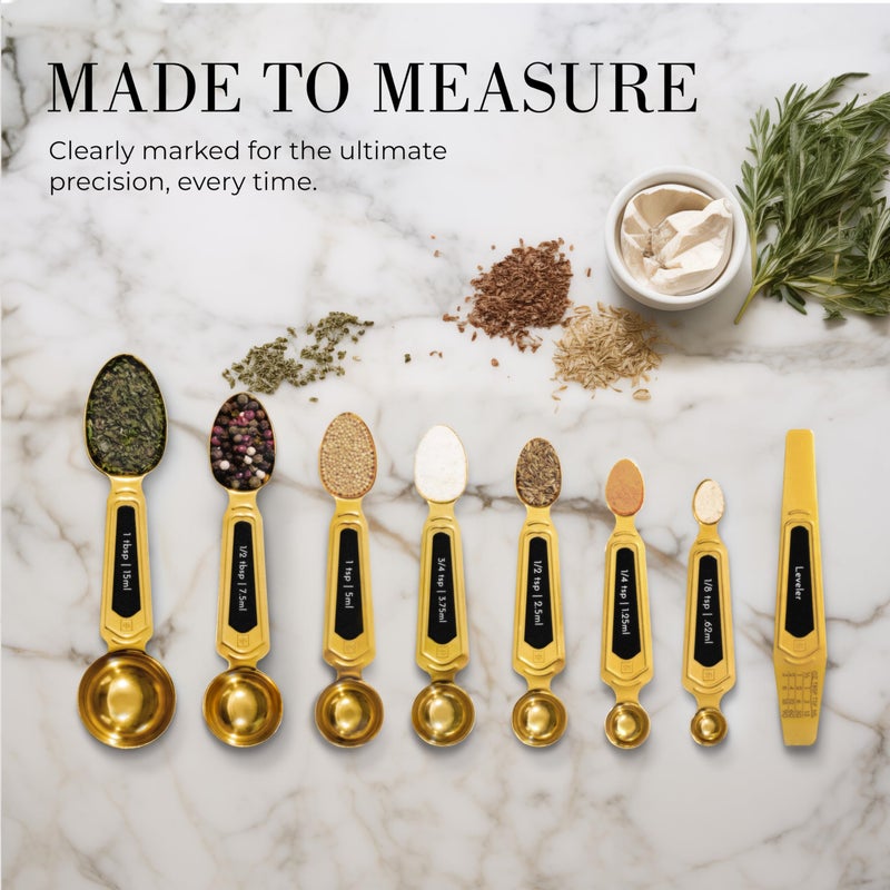 styled settings Gold Magnetic Measuring Spoons with Leveler - Featuring 8-Piece Upgraded Style, Dual-Sided, Stackable, Stainless Steel Gold Measuring Spoons Set - Fits in Spice Jars, Luxury Kitchen Accessories - Image 2