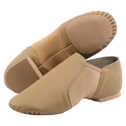 Linodes (Tent Leather Upper Jazz Shoe Slip-on for Women and Men's Dance Shoes Brown 10M - Image 4