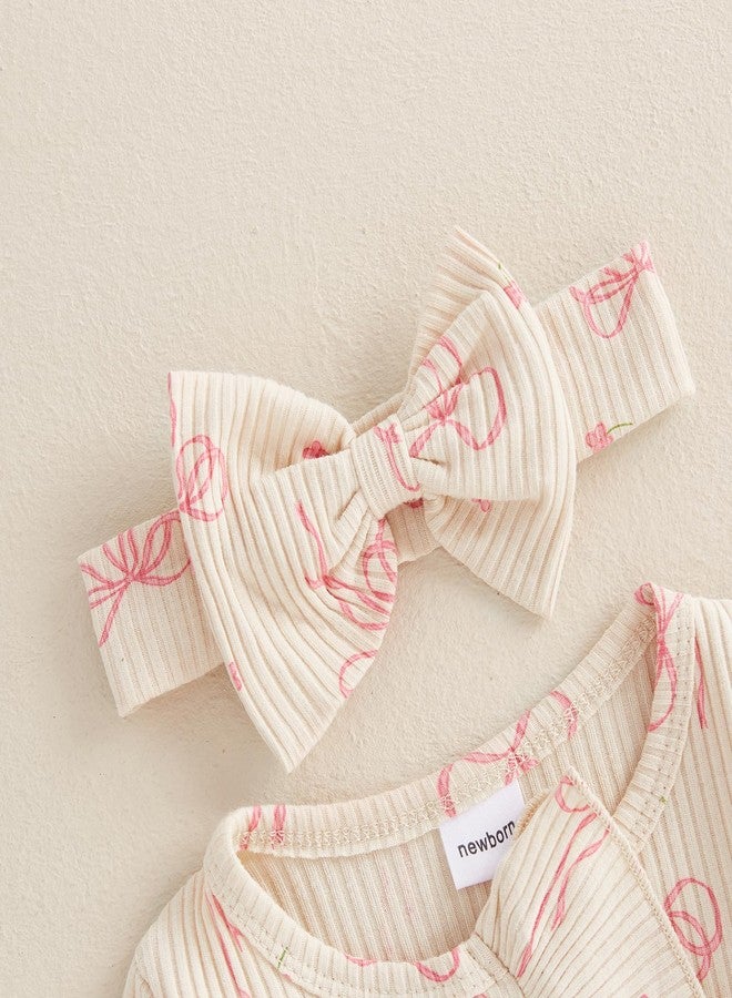 Gureui Newborn Baby Girl Fall Outfits Long Sleeve Romper Onesie Bodysuit Infant Bow Zipper Clothes (A Apricot, Newborn) - Image 4
