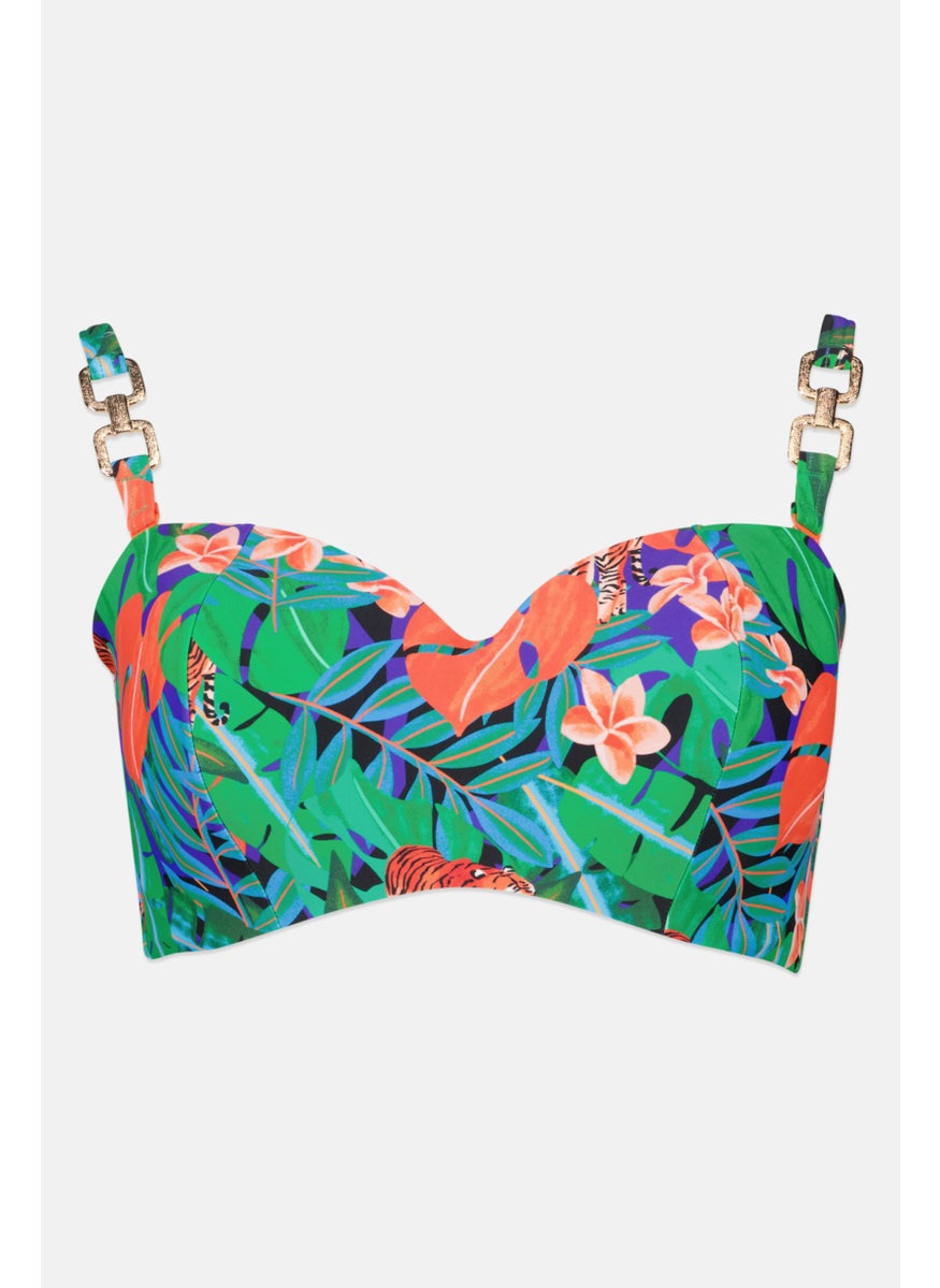Figleaves - Women Floral Padded Bikini Top, Green Combo - Image 1
