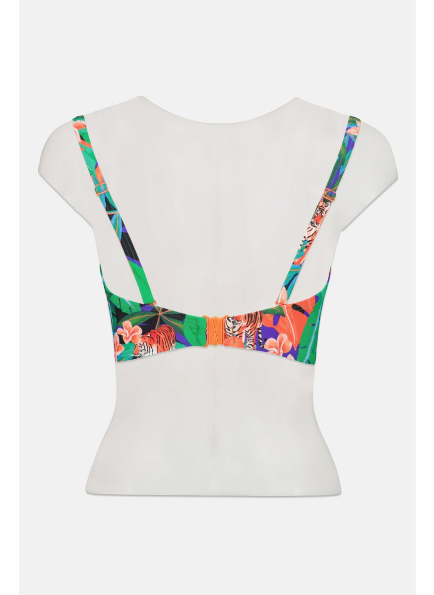 Figleaves - Women Floral Padded Bikini Top, Green Combo - Image 1