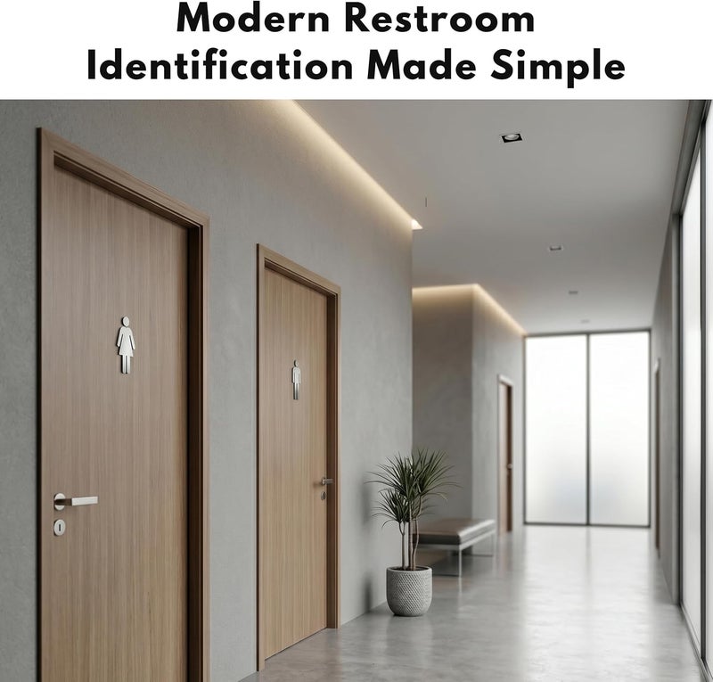GLOBE ROCKET Brushed Aluminum Men's and Women's Bathroom Sign Decor Figure Set - Men and Women Modern Restroom Sign - Bathroom Door Signs - Restroom Signs for Business - Bathroom Signage - Image 2