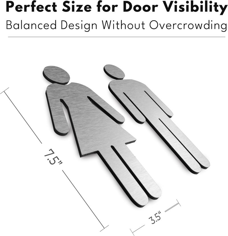 GLOBE ROCKET Brushed Aluminum Men's and Women's Bathroom Sign Decor Figure Set - Men and Women Modern Restroom Sign - Bathroom Door Signs - Restroom Signs for Business - Bathroom Signage - Image 4