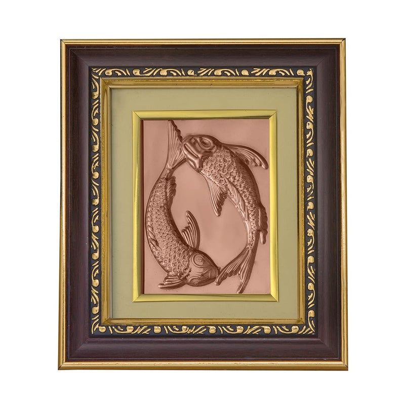 Pray Everyday Two Fishes in Water Copper Photo Frame Good Omen Subh Sakun Shakun Sastra Two Fishes in Water - Image 1