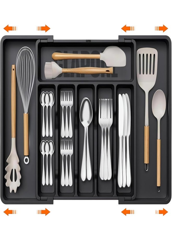 CLAPONE Drawer Organizer Tray/Kitchen Expandable Utensil Tray/Adjustable Utensil Organizer/Cutlery Silverware Flatware Holder/Divider for Spoons Forks Knives Tableware (Black, 1 Pieces) - Image 1