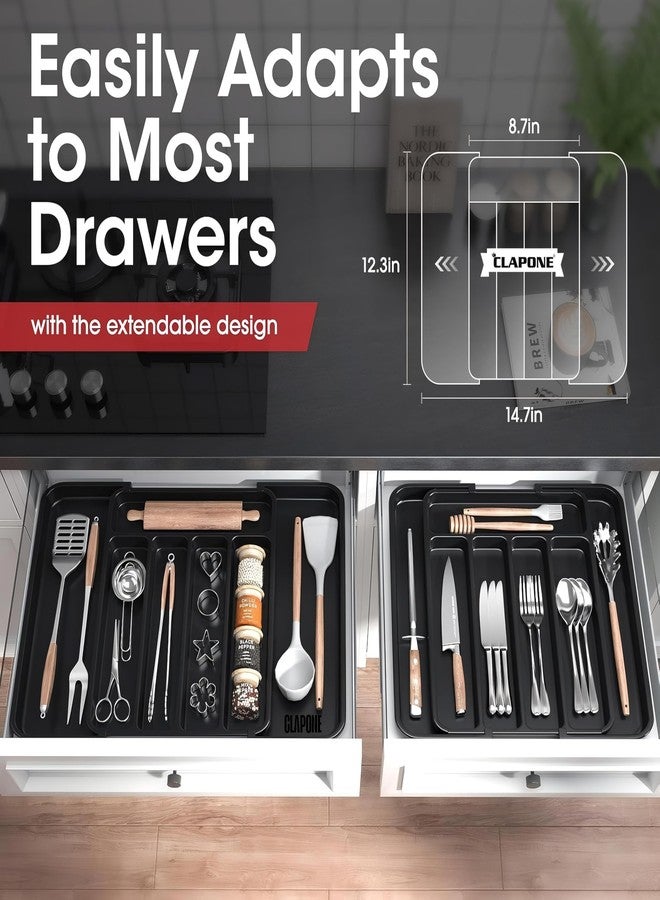 CLAPONE Drawer Organizer Tray/Kitchen Expandable Utensil Tray/Adjustable Utensil Organizer/Cutlery Silverware Flatware Holder/Divider for Spoons Forks Knives Tableware (Black, 1 Pieces) - Image 5
