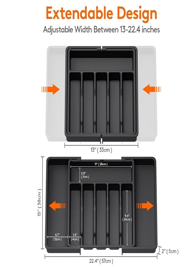 CLAPONE Drawer Organizer Tray/Kitchen Expandable Utensil Tray/Adjustable Utensil Organizer/Cutlery Silverware Flatware Holder/Divider for Spoons Forks Knives Tableware (Black, 1 Pieces) - Image 2