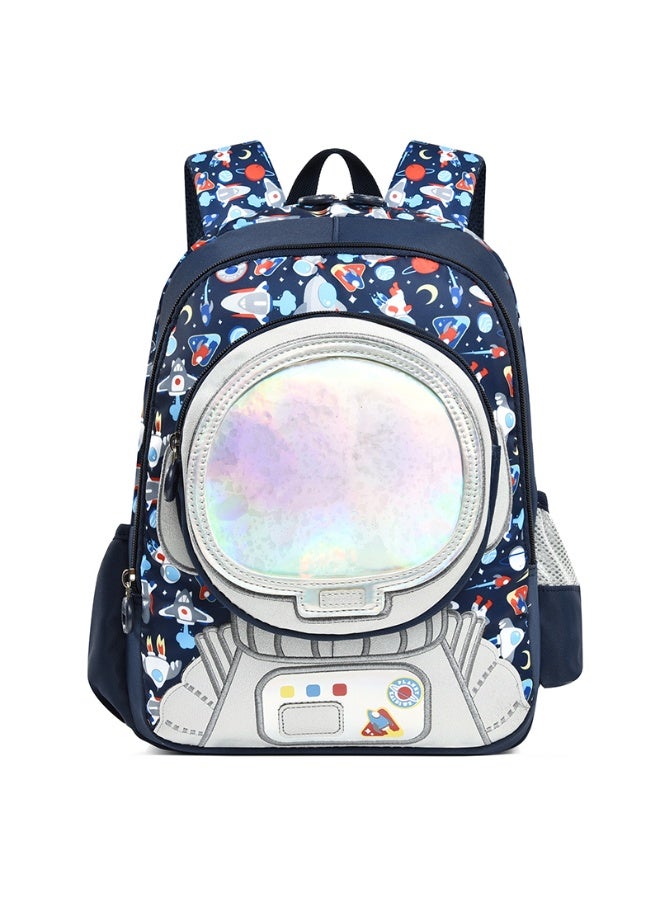 Waterproof School Bag for Kids, Dark Blue Spaceman Print Backpack, 35x26x10cm Lightweight Bookbag Gift