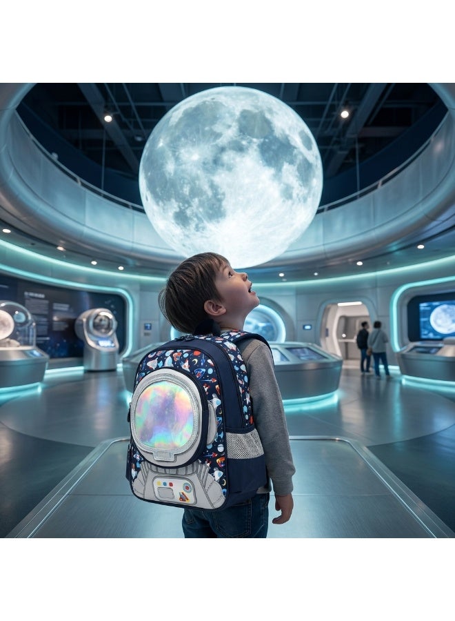 Kidzilla Waterproof School Bag for Kids, Dark Blue Spaceman Print Backpack, 35x26x10cm Lightweight Bookbag Gift - Image 2