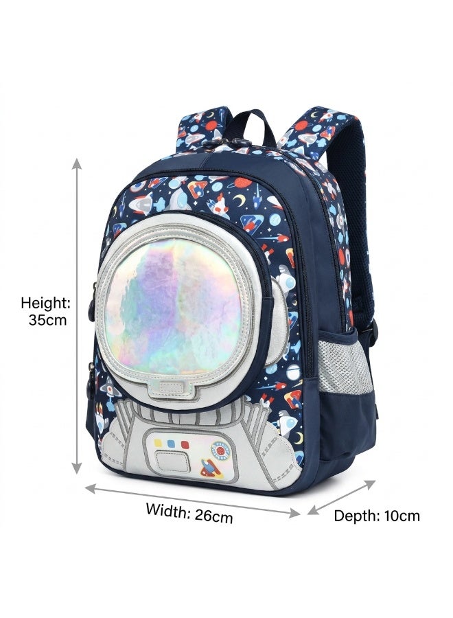Kidzilla Waterproof School Bag for Kids, Dark Blue Spaceman Print Backpack, 35x26x10cm Lightweight Bookbag Gift - Image 4