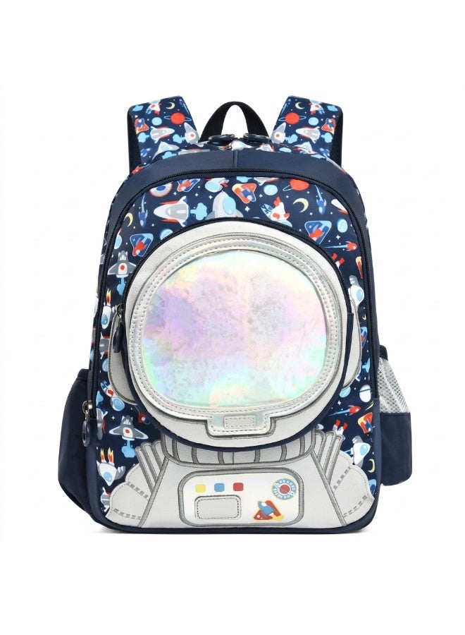 Kidzilla Waterproof School Bag for Kids, Dark Blue Spaceman Print Backpack, 35x26x10cm Lightweight Bookbag Gift - Image 1