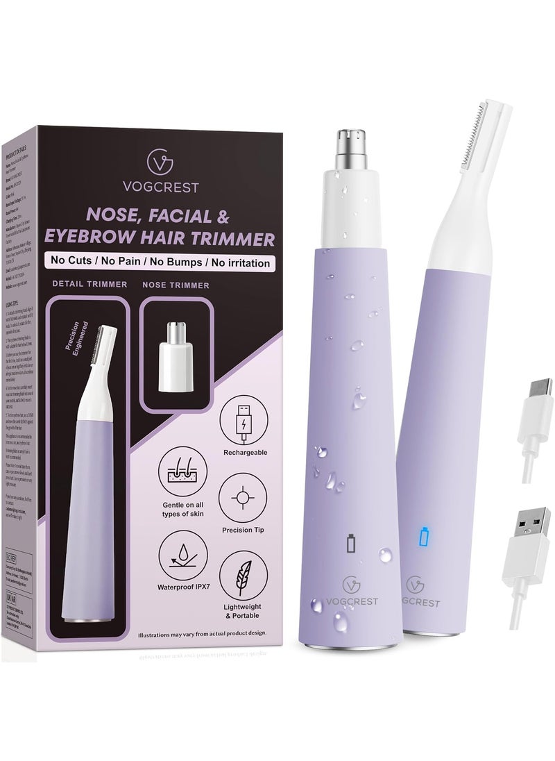 VG VOGCREST Nose Hair Trimmer for Women: Rechargeable 2 in 1 Ear Eyebrow Trimmer (Purple) 