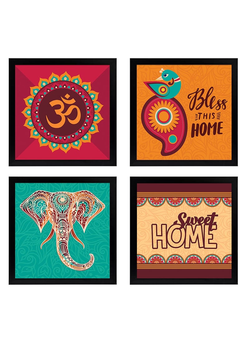 Chaka Chaundh Chaka Chaundh Composite Wood Material Motivational Quotes Wall Frames Wall Hanging 23 X 23 X 4 Cm Set of 4 Multicolour 