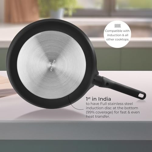Berghoff 26 cm Recycled Aluminum Non-Stick Cooking Tawa | CeraGreen Ceramic Coating | PTFE, PFAS Free | Induction, Dishwasher Ready | Black | 5 Yr Warranty - Image 3