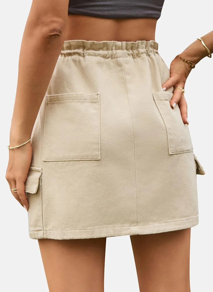 YUNIQEE Beige Mid Rise Plain Mini Skirt