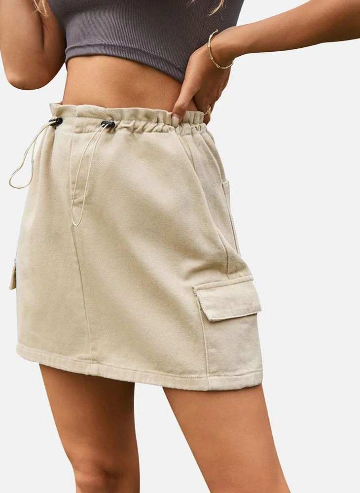 YUNIQEE Beige Mid Rise Plain Mini Skirt