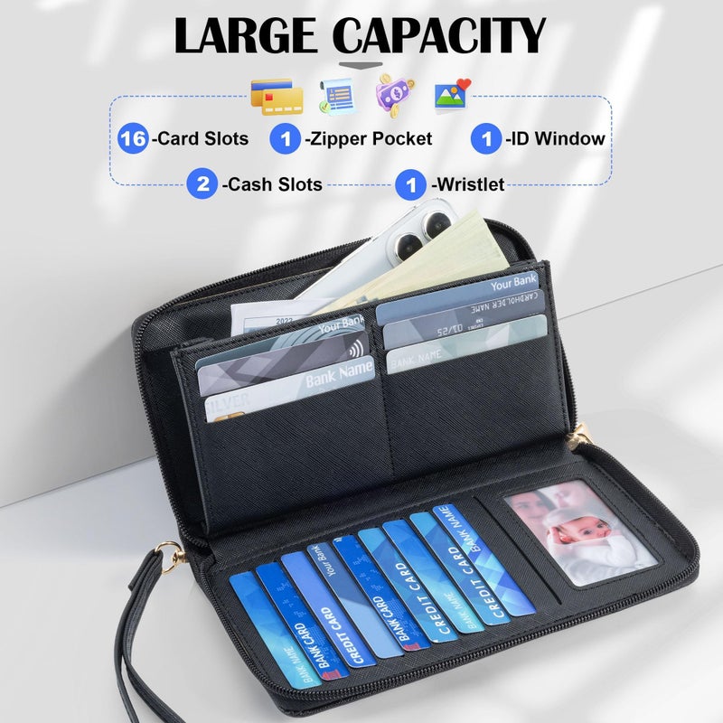 Chelmon Women's Vegan Clutch Wallet with Zip, Hand Strap, Large Capacity - Image 3