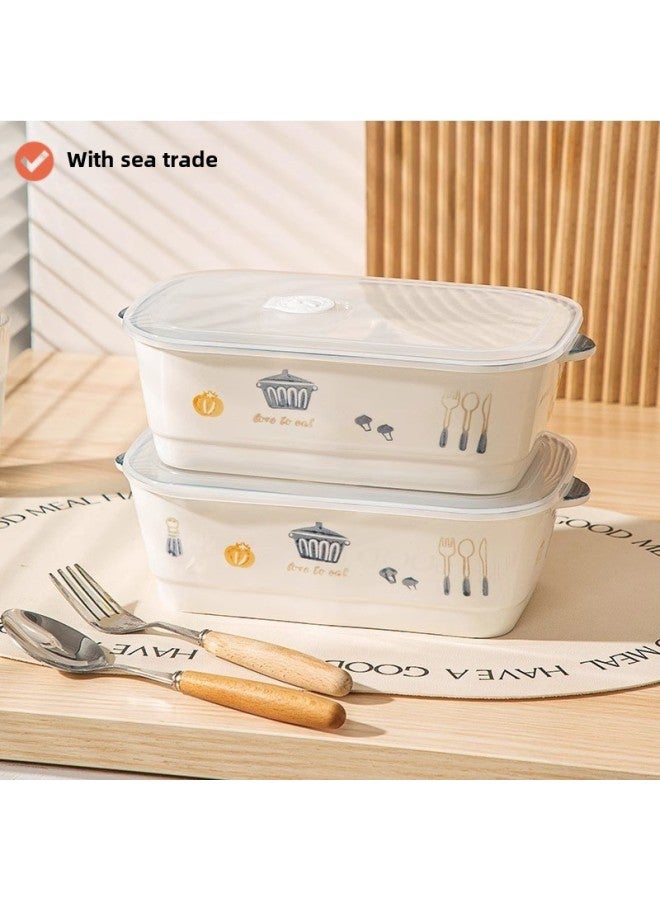 2024 Ceramic Lunch Box Compartment Office Workers Microwave Oven Heating Special Women's High-value Lunch Box-Specifications:Ceramic Three-compartment Lunch Box (orange Bear) Set Of Two-Color:No Specifications  - Image 5