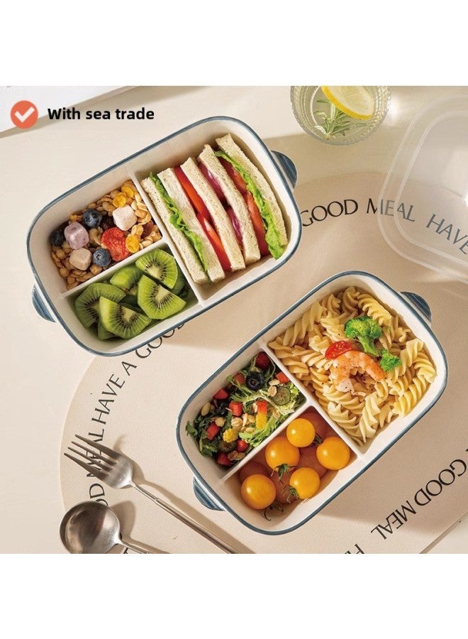 2024 Ceramic Lunch Box Compartment Office Workers Microwave Oven Heating Special Women's High-value Lunch Box-Specifications:Ceramic Three-compartment Lunch Box (orange Bear) Set Of Two-Color:No Specifications  - Image 4