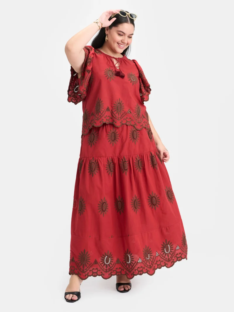 فيرجيو Solid Cotton Schiffli Maxi Plus Size Skirt for Women