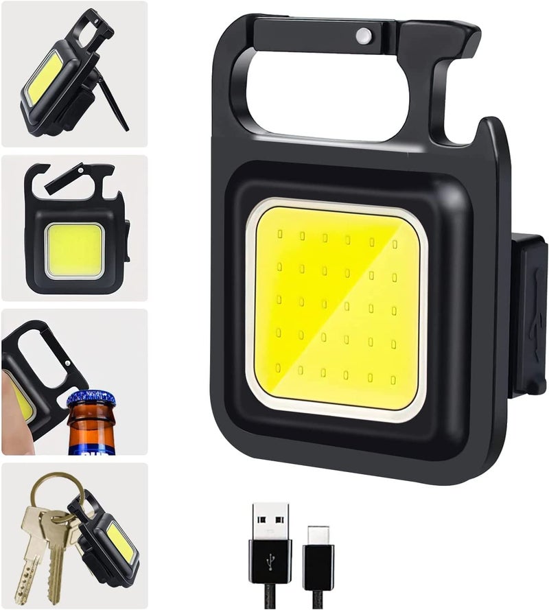 JHBK JHBK Mini LED Flashlight Keychain Torch COB Work Lights 800 Lumens Rechargeable Waterproof Pocket Lamp with Magnetic Hook Bottle Opener Emergency Repairs LightRunning Camping Pack of 1 - Image 1