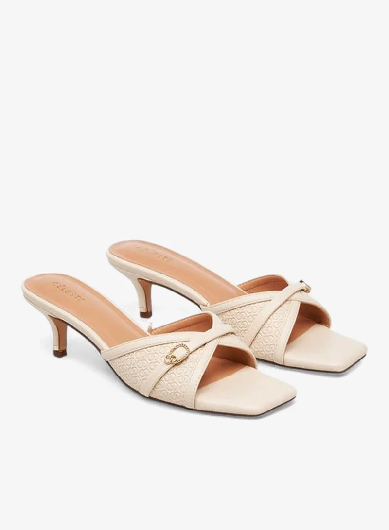 سيليست صنادل نسائية سهلة الارتداء بكعب رفيع ونقش بارز