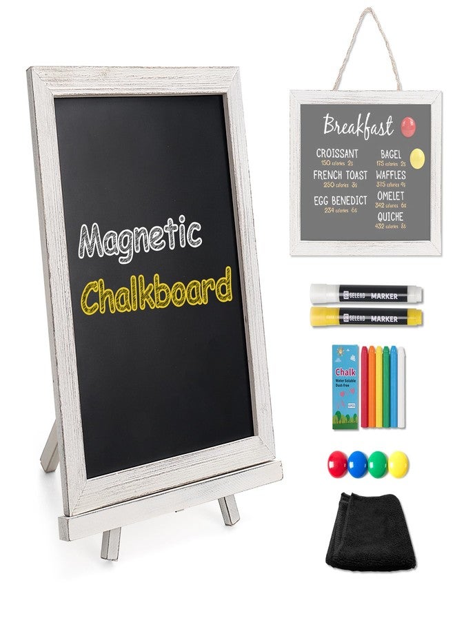 SELEAD 100% Real Wood Frame Magnetic Chalkboard with Stand - 10x12 Inch Small Tabletop/Hanging Chalk Board Words Sign Board, Message Menu Board for Cafe, Business, Wedding - Vintage White - Image 1