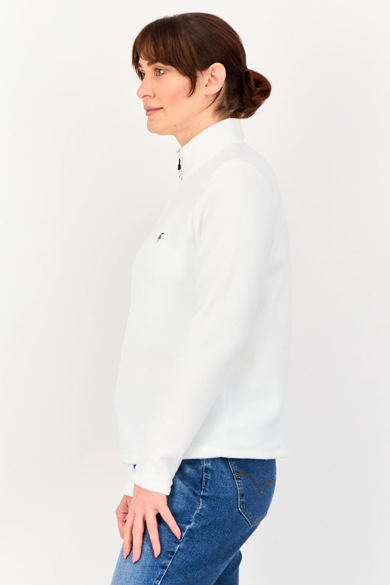 DeFacto Women Mock Neck Long Sleeve Embroidered Logo Sweatshirt, White - Image 3