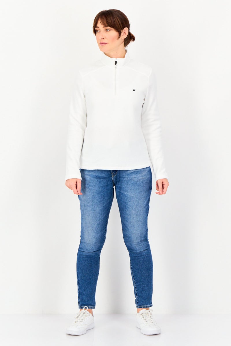 DeFacto Women Mock Neck Long Sleeve Embroidered Logo Sweatshirt, White - Image 2