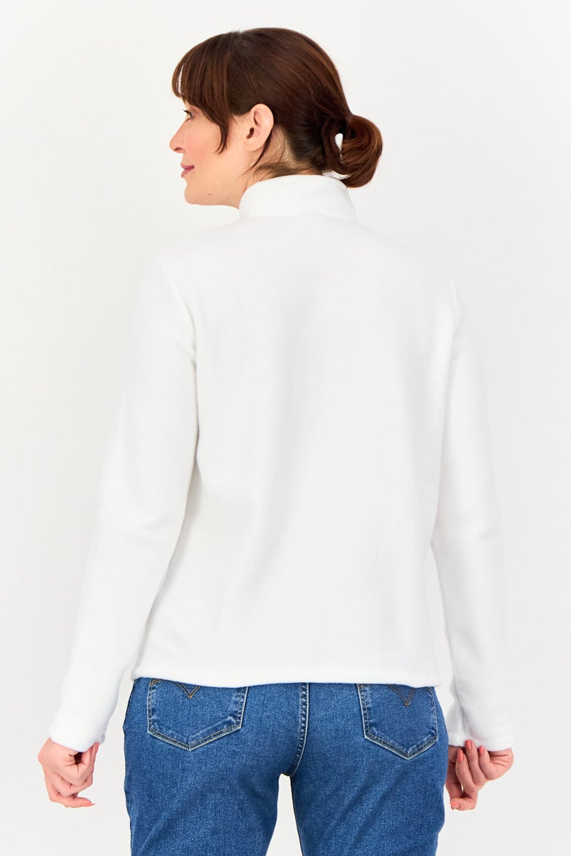 DeFacto Women Mock Neck Long Sleeve Embroidered Logo Sweatshirt, White - Image 4