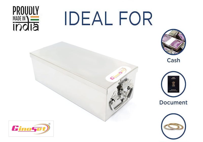 GinoSet ® Stainless Steel Locker Boxes,Cheque book Box, Jewelry Boxes, Cash Box,Bank Locker Box, Peti Size - 10 Inch Cash Box (10" Long (Medium) - 10" x 4.5" x 3.5") - Image 4