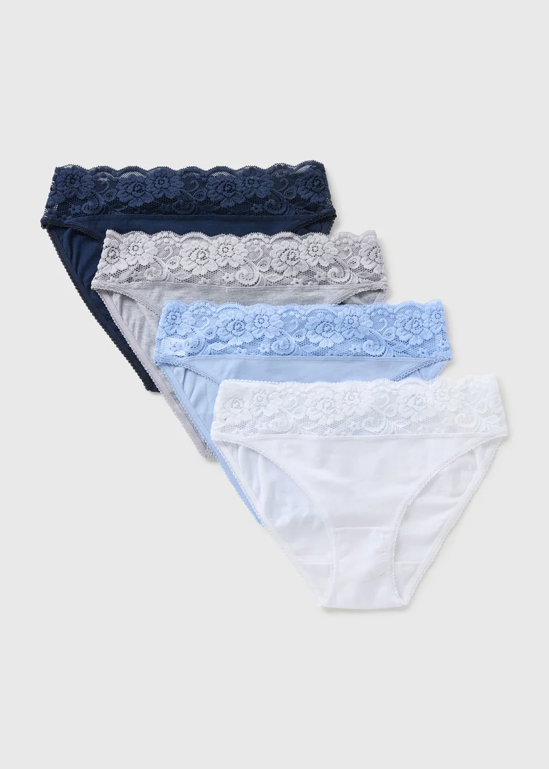 ماتلان 4 Pack Blue Lace High Leg Knickers