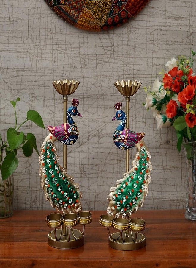 Craft Tree Metal Handpainted Decorative Peacock T Light in Multicolor (2) - Image 1
