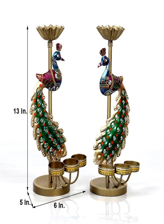 Craft Tree Metal Handpainted Decorative Peacock T Light in Multicolor (2) - Image 3