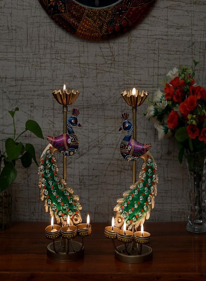 Craft Tree Metal Handpainted Decorative Peacock T Light in Multicolor (2) - Image 2