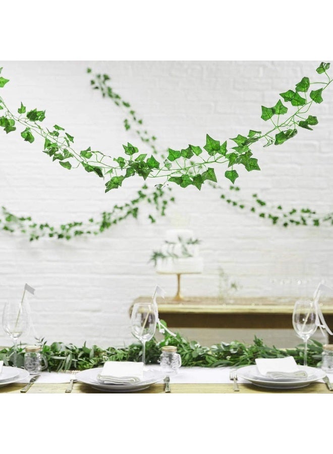 ناما 12 نباتًا من أوراق اللبلاب الاصطناعية، إكليل من النباتات الخضراء، إكليل معلق من الكرمة، أوراق وهمية للحفلات والحديقة والمكتب وأعياد الميلاد وحفلات الزفاف وديكور الحائط والمنزل بطول 2.3 متر - Image 4