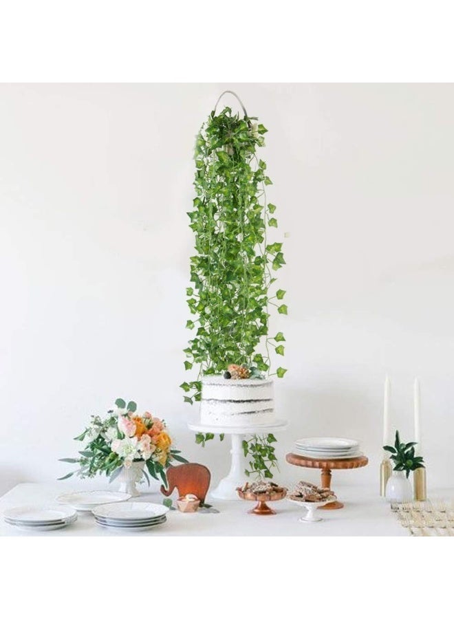 ناما 12 نباتًا من أوراق اللبلاب الاصطناعية، إكليل من النباتات الخضراء، إكليل معلق من الكرمة، أوراق وهمية للحفلات والحديقة والمكتب وأعياد الميلاد وحفلات الزفاف وديكور الحائط والمنزل بطول 2.3 متر - Image 3