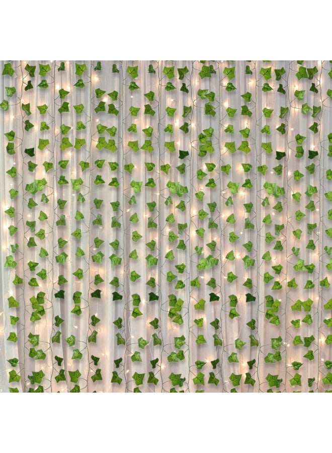 ناما 12 نباتًا من أوراق اللبلاب الاصطناعية، إكليل من النباتات الخضراء، إكليل معلق من الكرمة، أوراق وهمية للحفلات والحديقة والمكتب وأعياد الميلاد وحفلات الزفاف وديكور الحائط والمنزل بطول 2.3 متر - Image 2