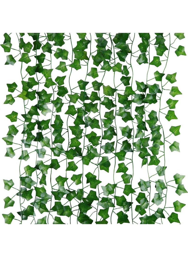 ناما 12 نباتًا من أوراق اللبلاب الاصطناعية، إكليل من النباتات الخضراء، إكليل معلق من الكرمة، أوراق وهمية للحفلات والحديقة والمكتب وأعياد الميلاد وحفلات الزفاف وديكور الحائط والمنزل بطول 2.3 متر - Image 1