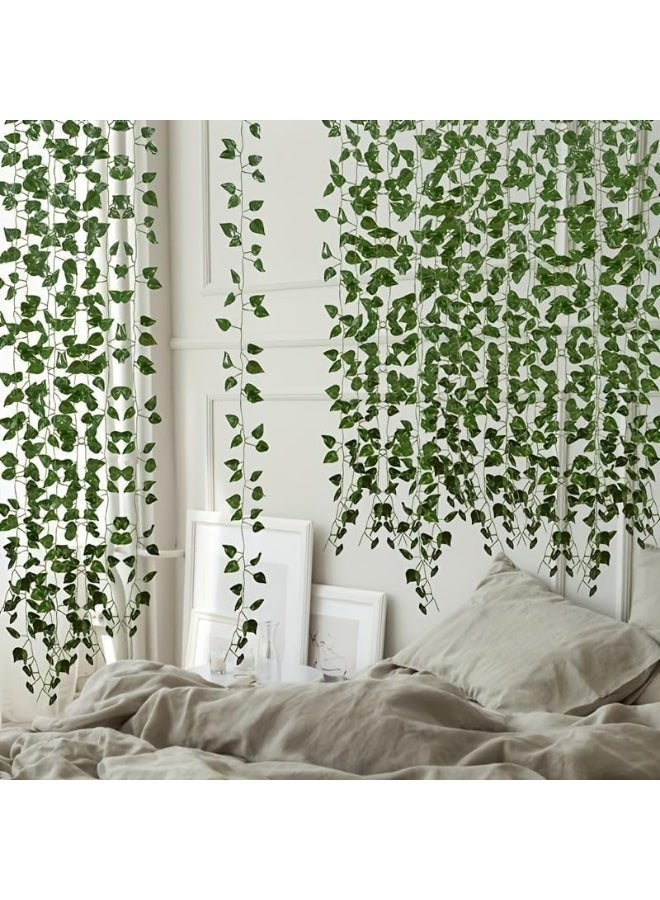 12 Plants Artificial Ivy Leaf Greenery  Plants Hanging Vine Garland Fake Leaves for Party Garden Office Christmas Wedding Wall Home Decor 2.3 meters - Image 4