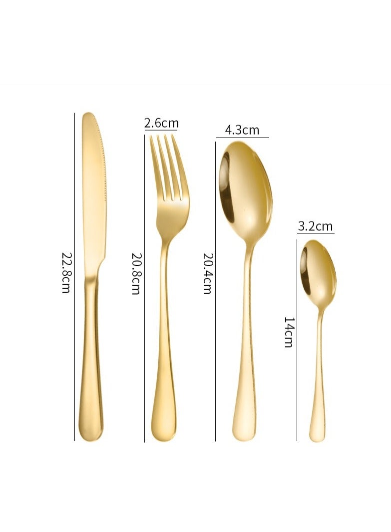 صن هوم طقم أدوات مائدة من الفولاذ المقاوم للصدأ مكون من 24 قطعة باللون الذهبي، طقم أدوات مائدة للمنزل والمطبخ والمطاعم والفنادق والتجمعات والنزهات وتناول الطعام 18 سم باللون الذهبي - Image 2