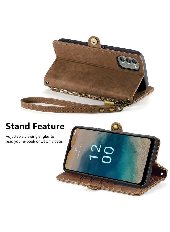 اس-توب جراب هاتف Nokia G22 بتصميم هندسي وسحاب ومشبك جانبي من الجلد - Image 4