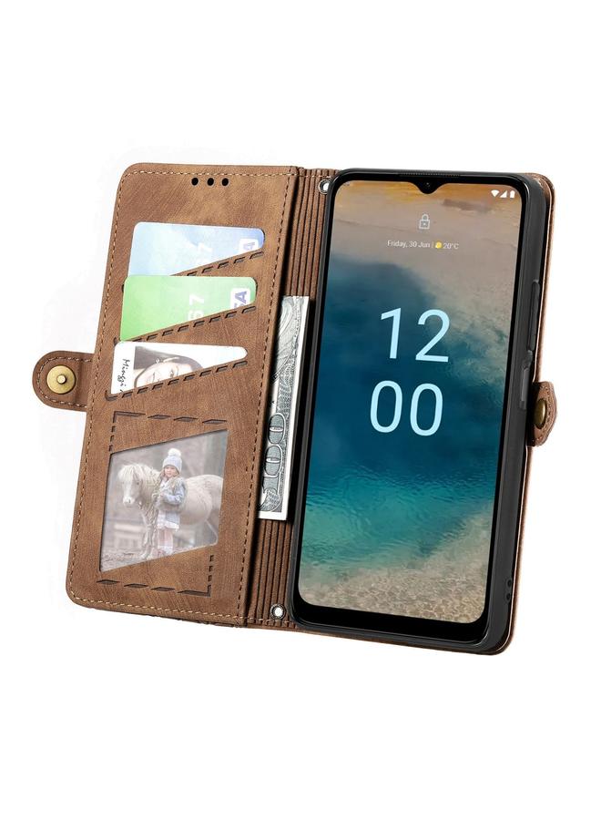 اس-توب جراب هاتف Nokia G22 بتصميم هندسي وسحاب ومشبك جانبي من الجلد - Image 3