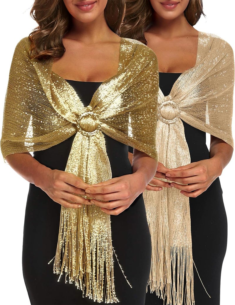 Shawls and Wraps for Evening Dress, Sparkle Shawls for Women with Buckle - Elegant Wedding Party Formal Shoulder Wrap