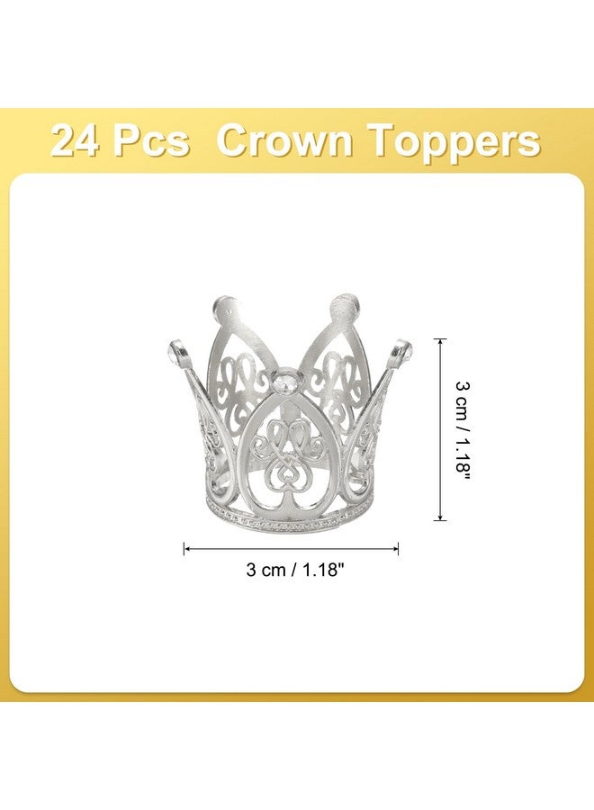 uxcell 24Pcs Mini Crown Cake Toppers, Alloy Queen Princess Little Silver Crown Tiara Cupcake Heart Shaped with Pearl Rhinestone for Birthday Cake Decor Wedding Party, Little Heart Crown - Image 2