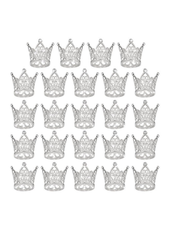 uxcell 24Pcs Mini Crown Cake Toppers, Alloy Queen Princess Little Silver Crown Tiara Cupcake Heart Shaped with Pearl Rhinestone for Birthday Cake Decor Wedding Party, Little Heart Crown - Image 1