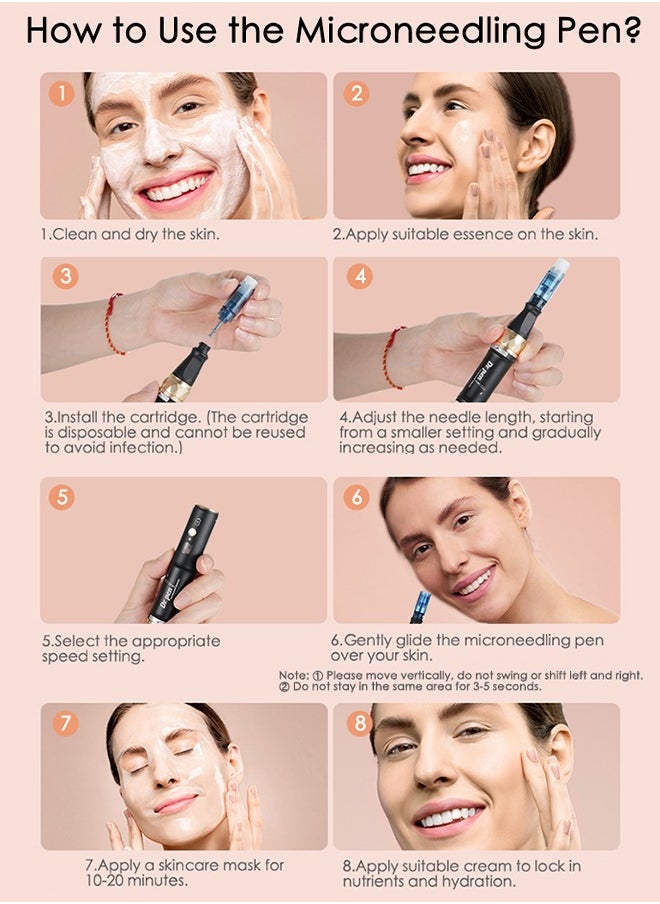 قلم Dr.pen A8S Microneedling مع 8 خراطيش (18/36/42/Nano-R)، إبر دقيقة احترافية لنمو الوجه/الشعر